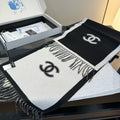 Chanel Contrast Panel Fringed Scarf