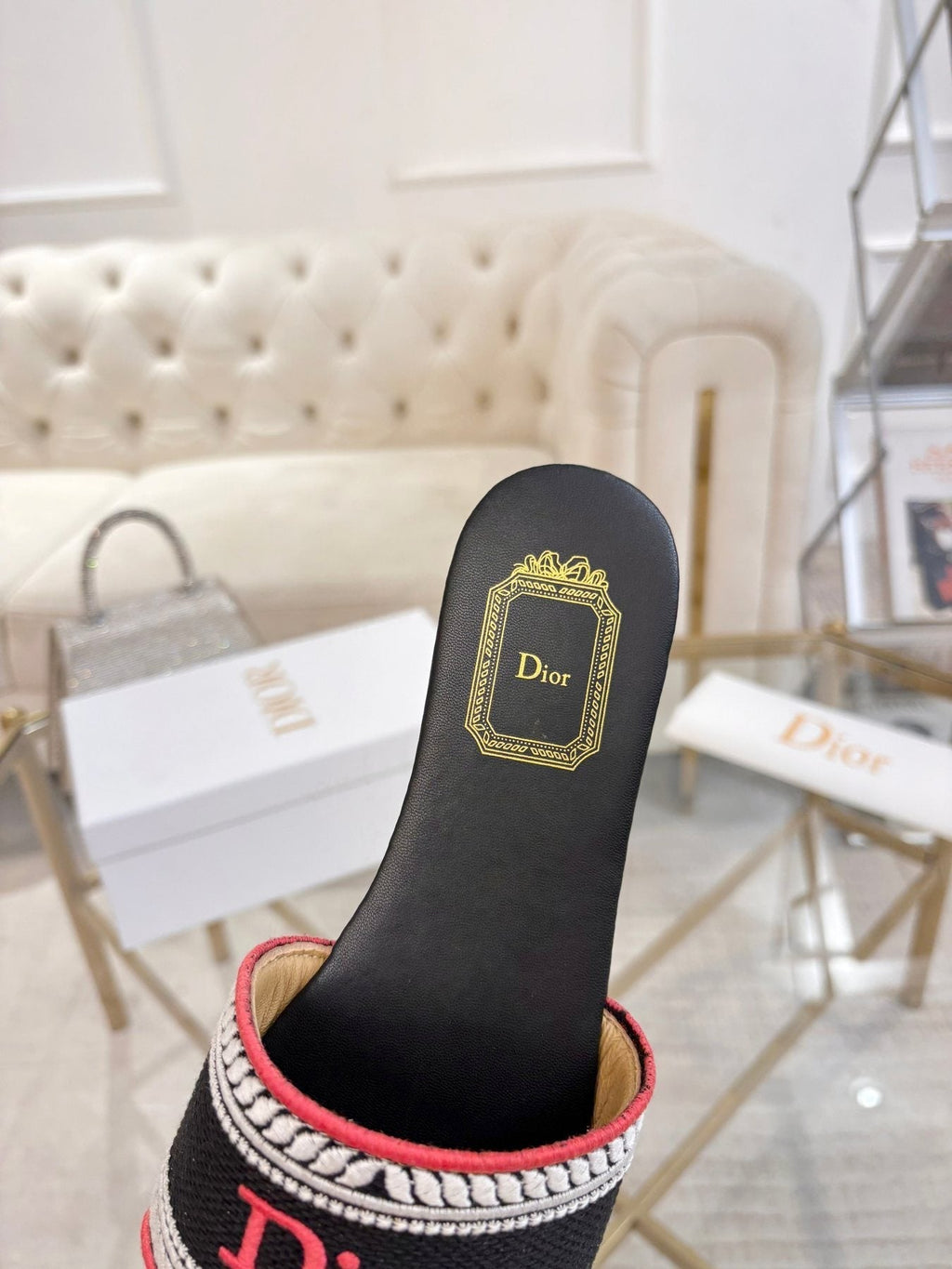 Dior Embroidered Logo Slide Sandals
