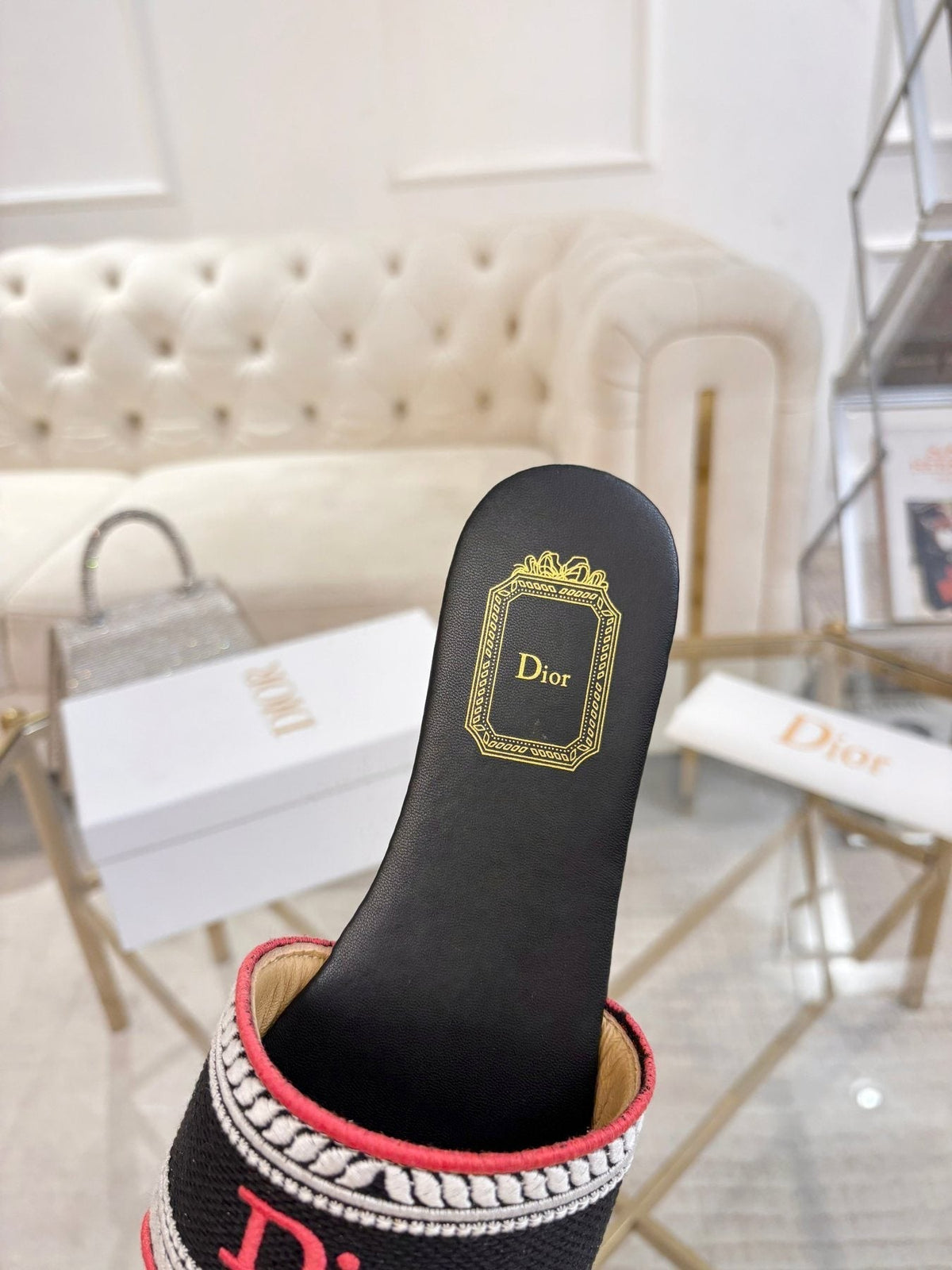 Dior Embroidered Logo Slide Sandals