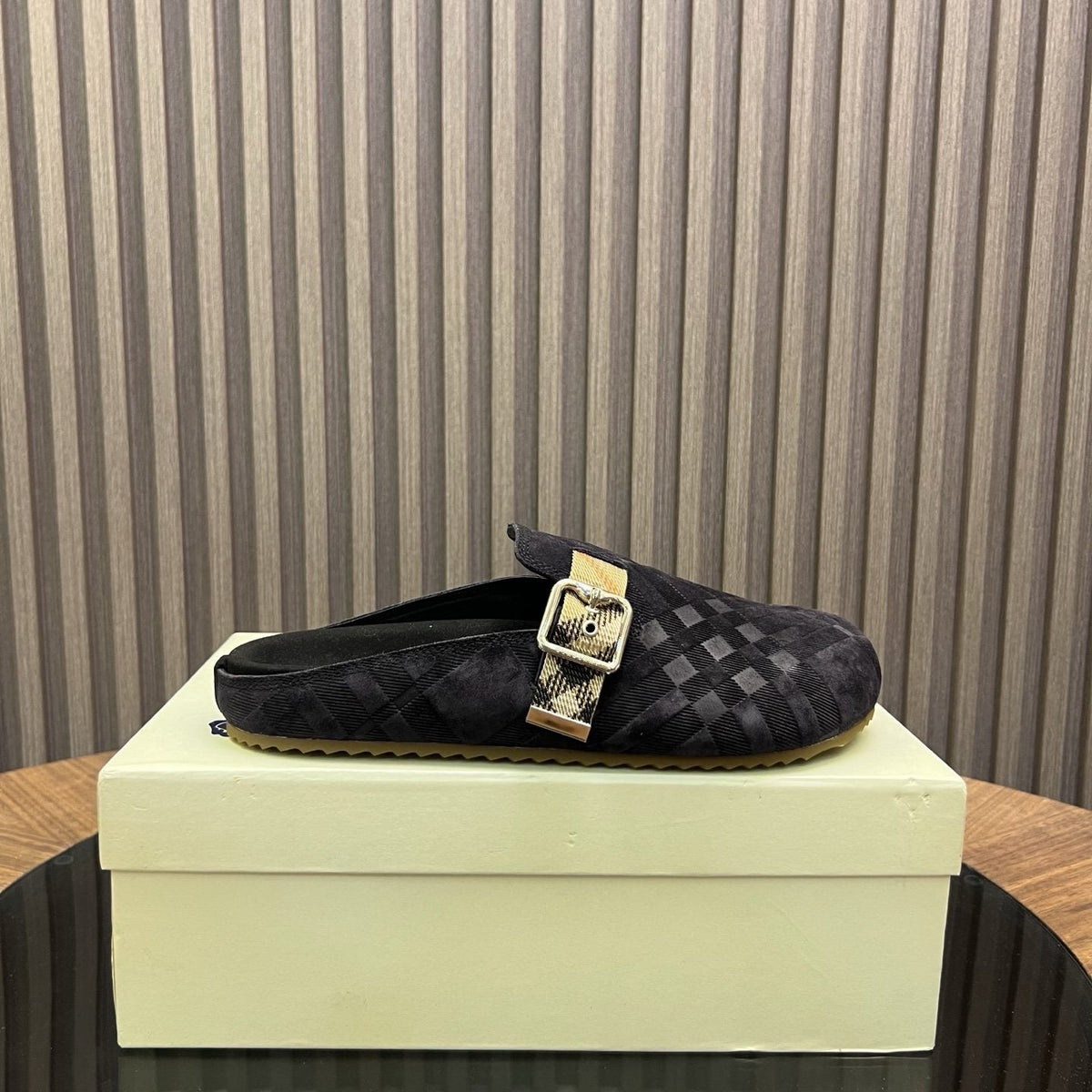 Burberry Men's Plaid Buckle Mule Slippers