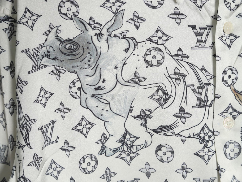 Louis Vuitton Animal and Monogram-Style Long-Sleeve Shirt - White