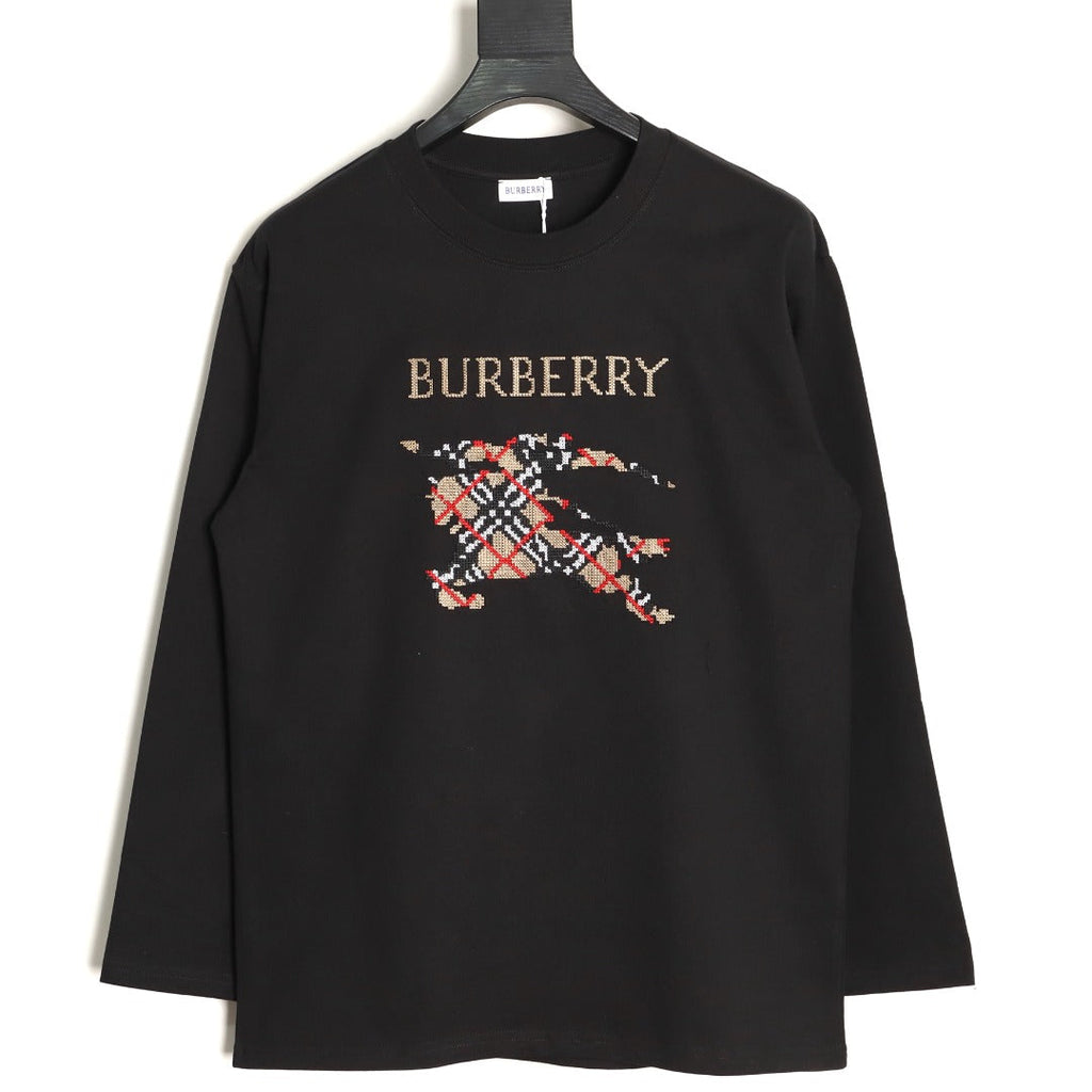 Burberry Check Equestrian Graphic Long-Sleeve Top - Black