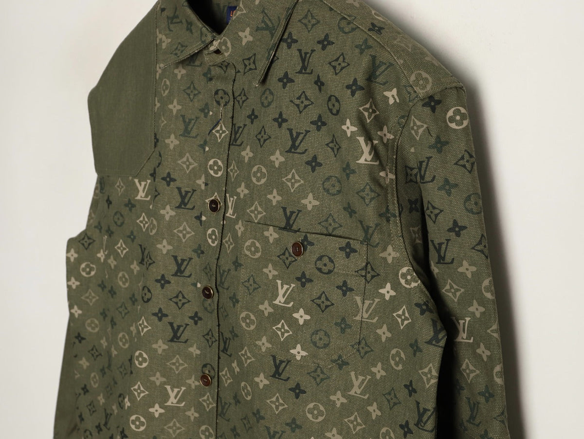 Louis Vuitton Monogram-Style Panelled Shirt Jacket - Olive Green